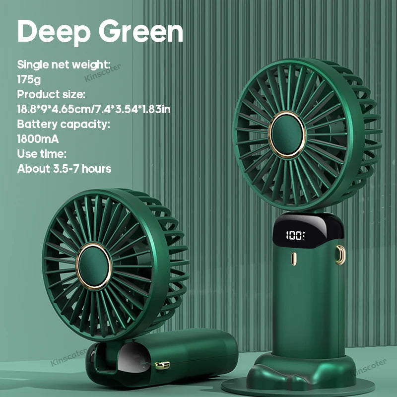 Mini Ventilador Digital 5 Velocidades: Display LED, Power Bank e Suporte para Celular