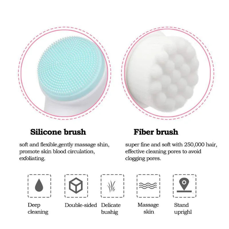 Escova Facial Dual-Action 3D – Limpeza Profunda e Massagem Relaxante