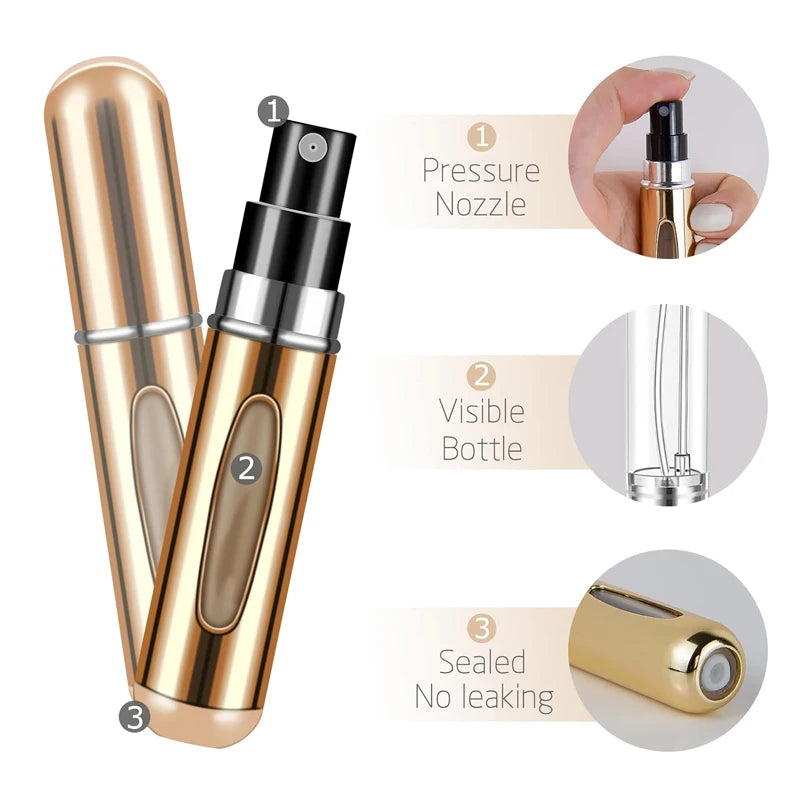 1/4Pcs 5ml Perfume Atomizer Frasco Spray Portatil Premium em Alumínio – Edição Pocket