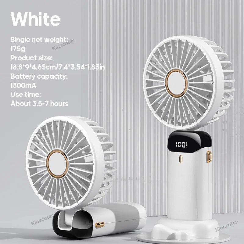 Mini Ventilador Digital 5 Velocidades: Display LED, Power Bank e Suporte para Celular