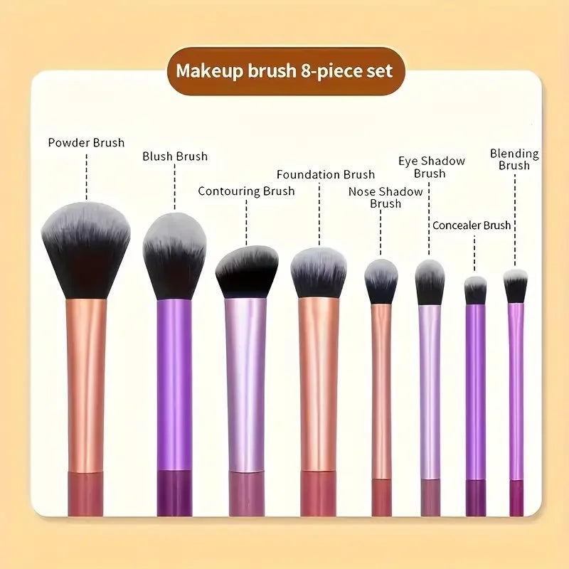 Kit 8 Pincéis de Maquiagem – Kit Completo para Base, Sombra e Acabamento