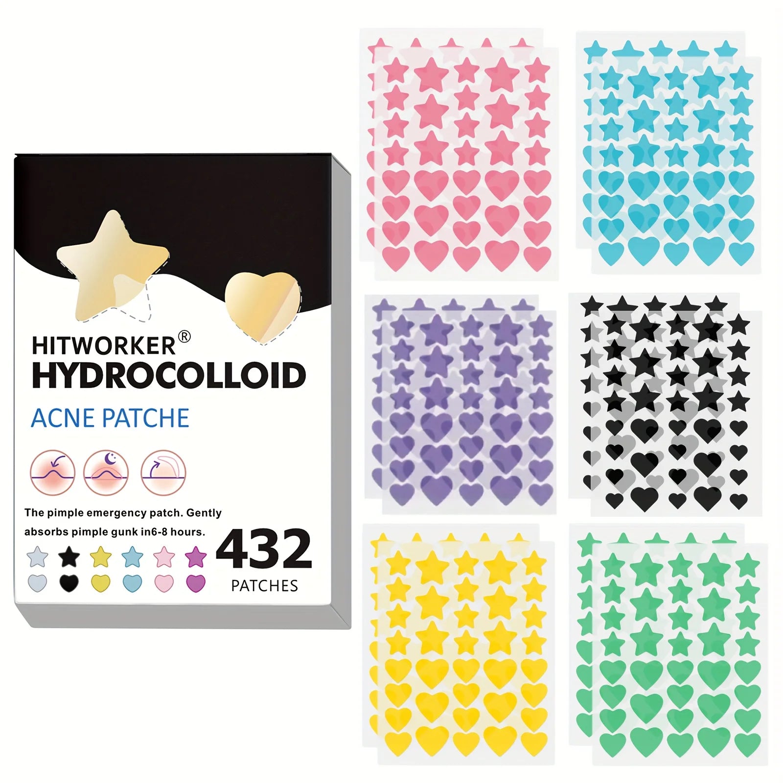 432pcs Adesivos Secativos Estrela Colorida – Transforme sua Acne em Acessório de Estilo!