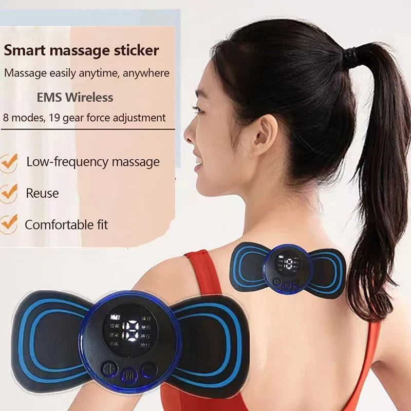 Massageador Cervical EMS Portátil: Alívio da Dor com 8 Modos de Pulso e Estimulação Muscular