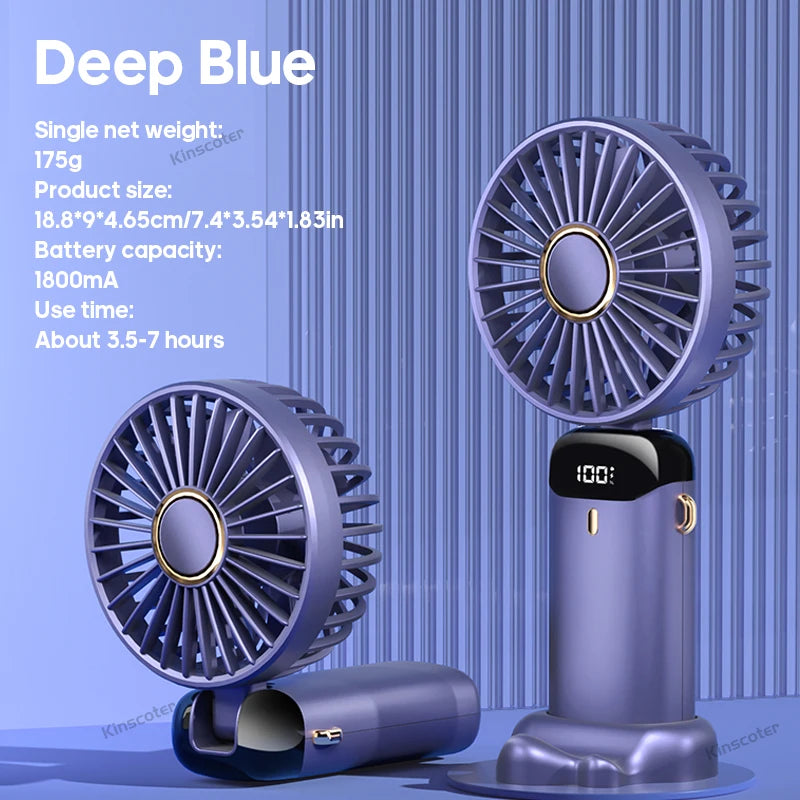 Mini Ventilador Digital 5 Velocidades: Display LED, Power Bank e Suporte para Celular