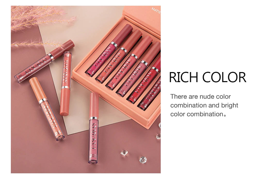 HANDAIYAN Kit Batom Líquido 6 Cores – Longa Duração e Alta Pigmentação