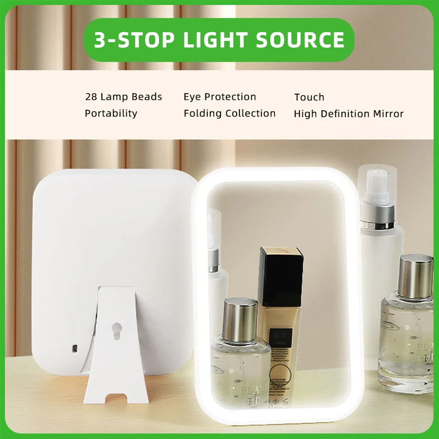 Espelho de Mesa Heinast LED Recarregável – Brilho Ajustável e Touch.