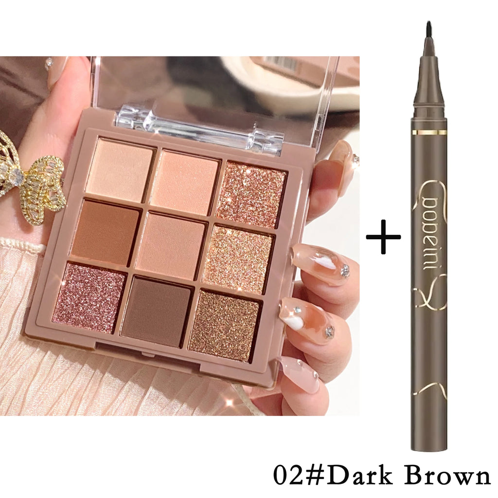 Paleta de Sombras Multifuncional – 8+ Cores com Acabamento Glitter e Metálico