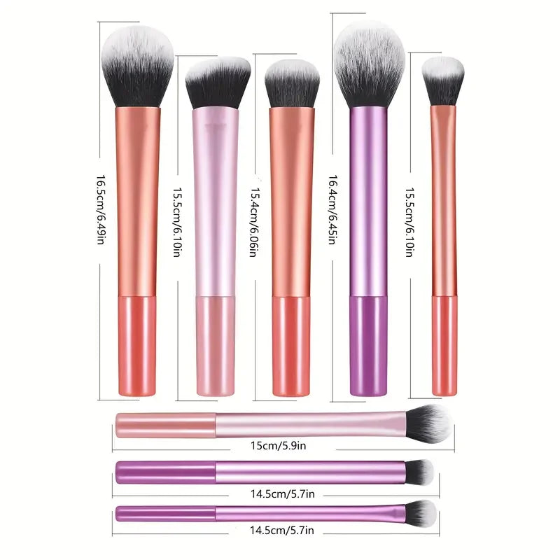 Kit 8 Pincéis de Maquiagem – Kit Completo para Base, Sombra e Acabamento