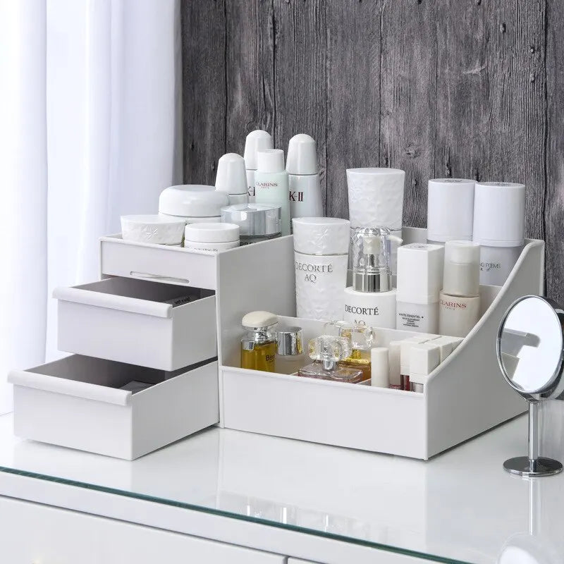 1/3PCS Organizador de Luxo White Edition – Gaveta e Prateleira para Skin Care