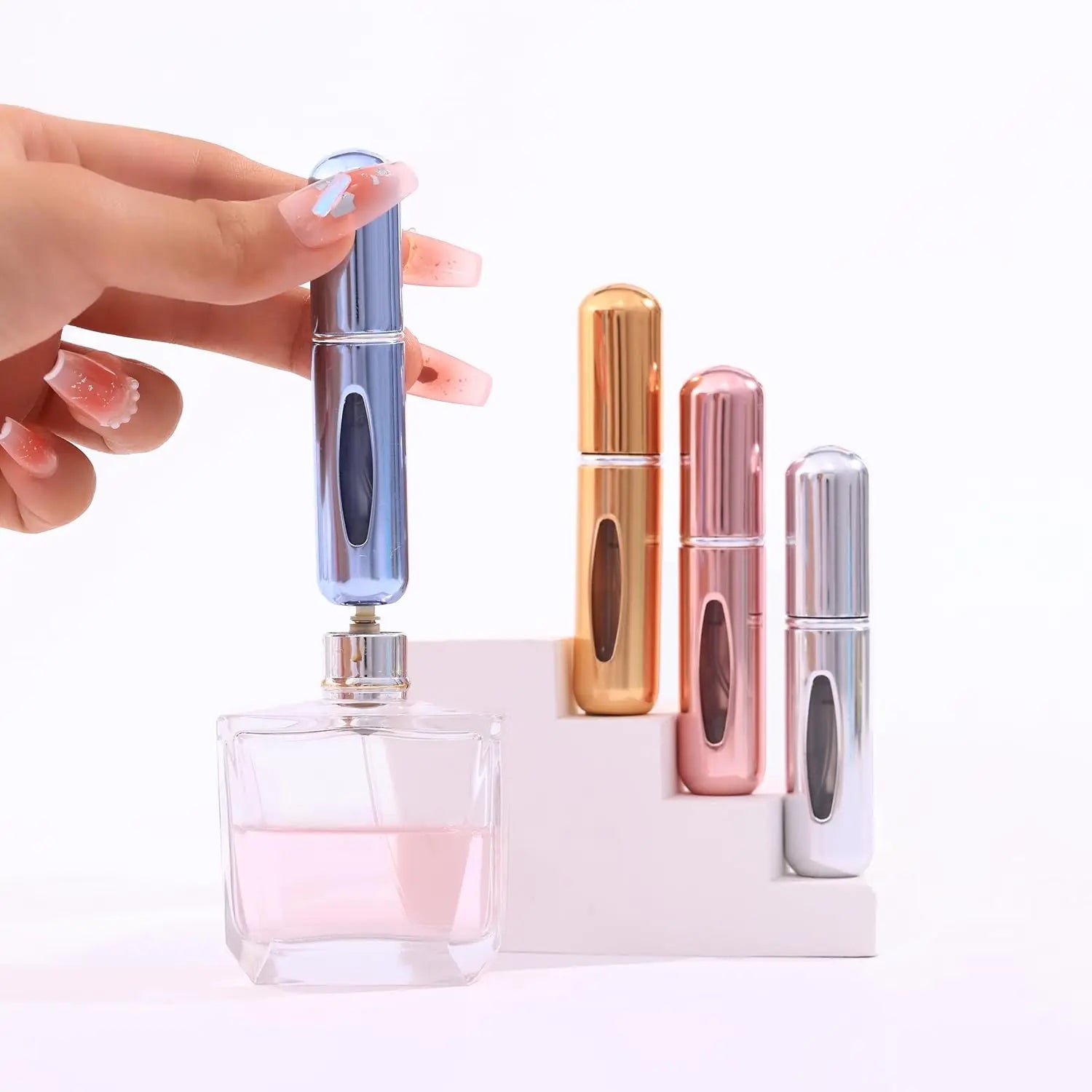 5Pcs 5ml Spray de Perfume Premium em Alumínio – Fragrância Favorita Sempre com Você