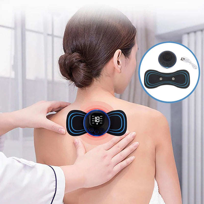 Massageador Cervical EMS Portátil: Alívio da Dor com 8 Modos de Pulso e Estimulação Muscular