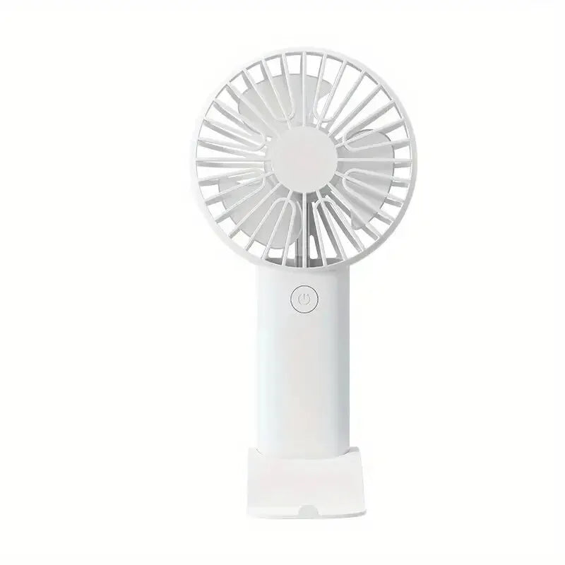 Ventilador de Mão Recarregável com Base de Apoio para Smartphone – Conforto e Lazer