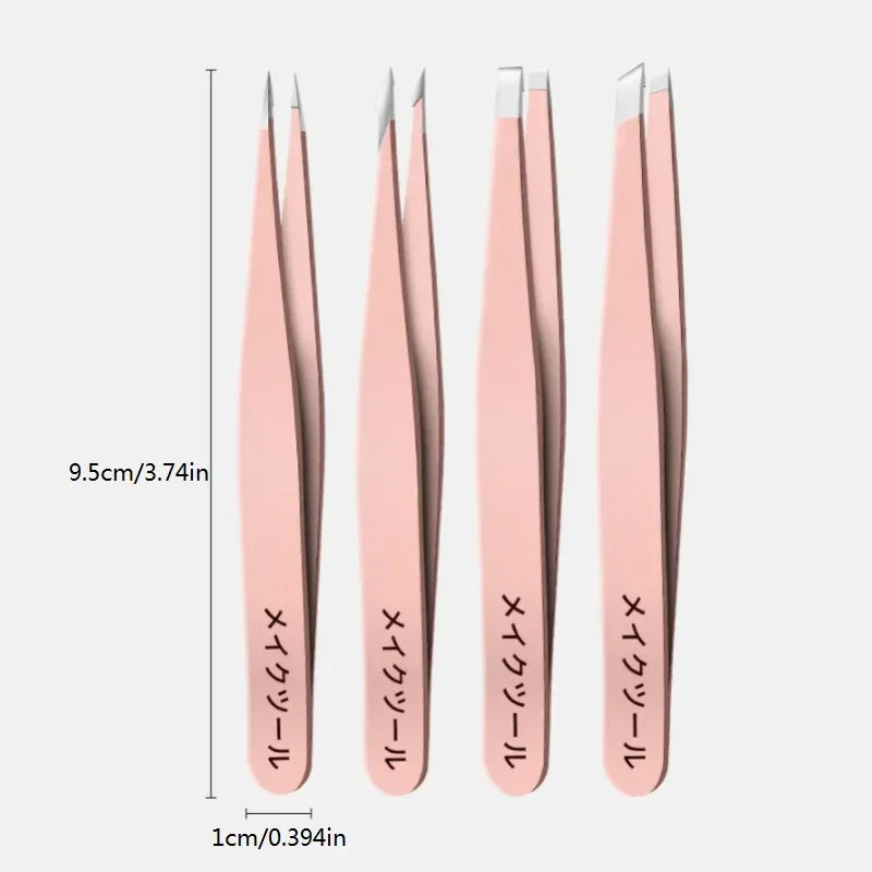 Kit 4 Pinças Profissional OLOEY – Aço Inoxidável Antibacteriano