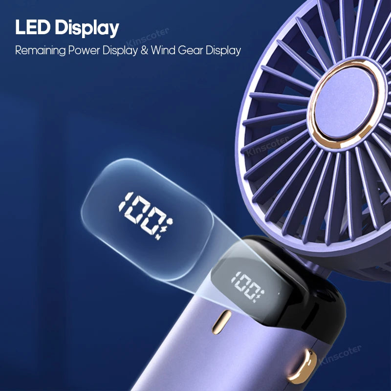 Mini Ventilador Digital 5 Velocidades: Display LED, Power Bank e Suporte para Celular