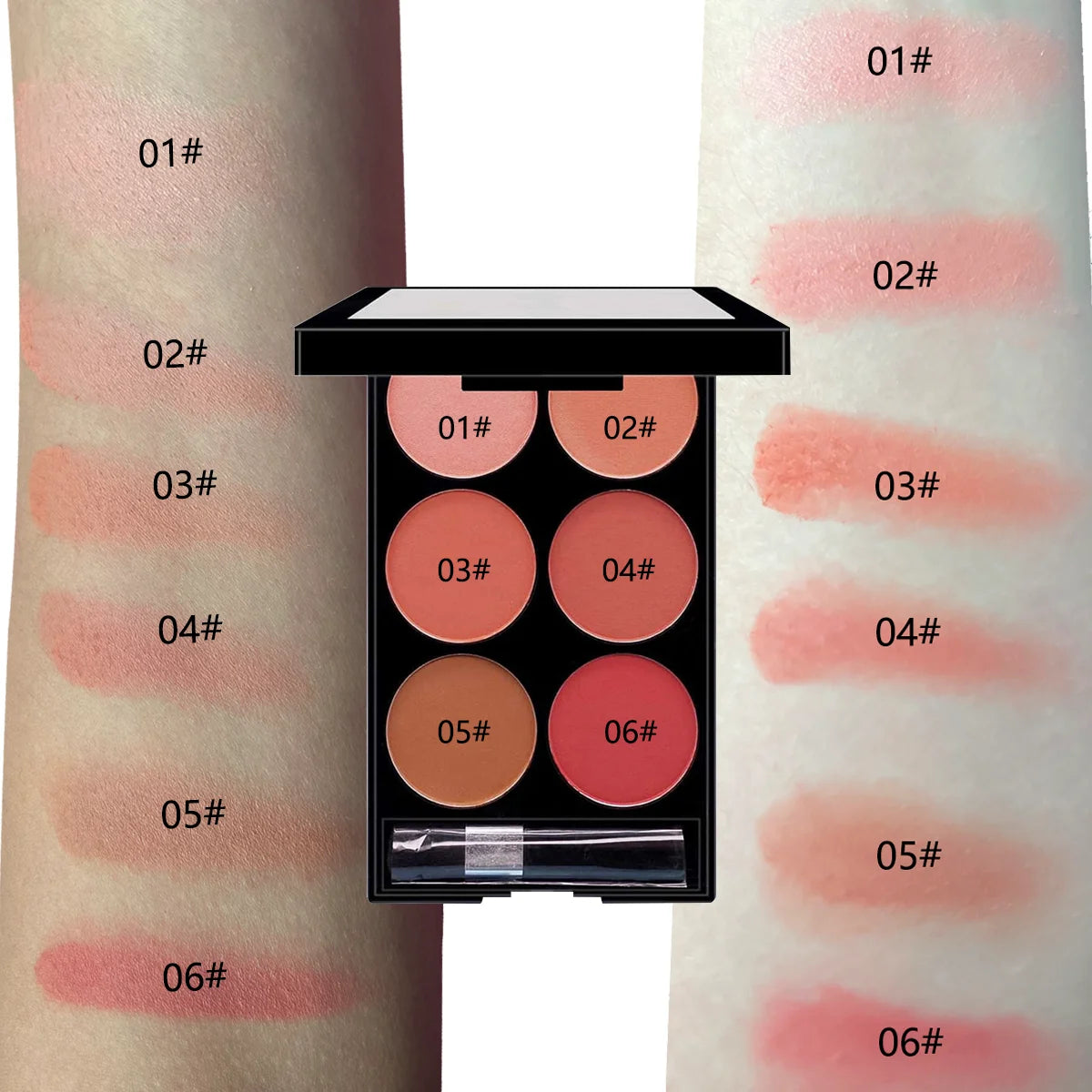 6 Cores Blush Facial Long-Lasting T323 – Cor Radiante e Longa Duração.